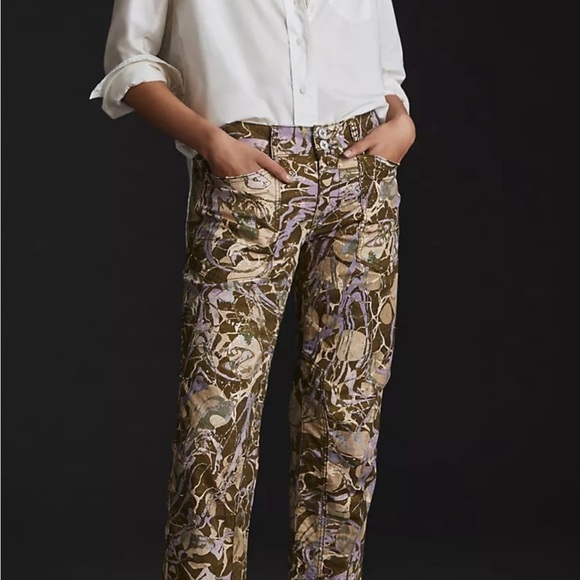 Pilcro & The Letterpress Anthropologie Wanderer Low Rise Sz 26 Gold Splatter - Picture 2 of 11